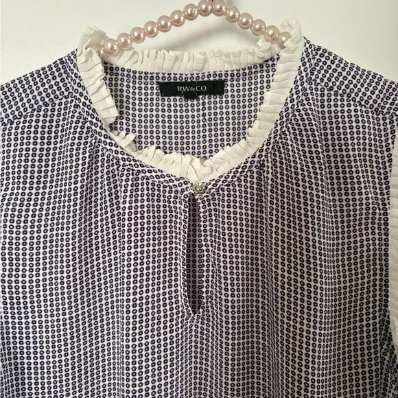 Sleeveless Blue Check Ruffle-Trim Top - Picture 4 of 8